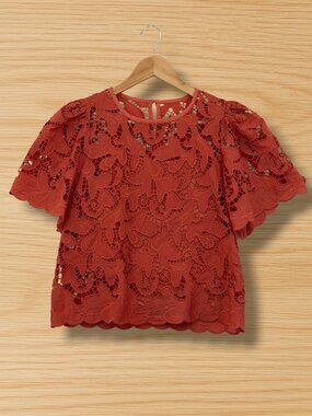 Express‎ Orange Coral Floral Lace Scallop Blouse XS